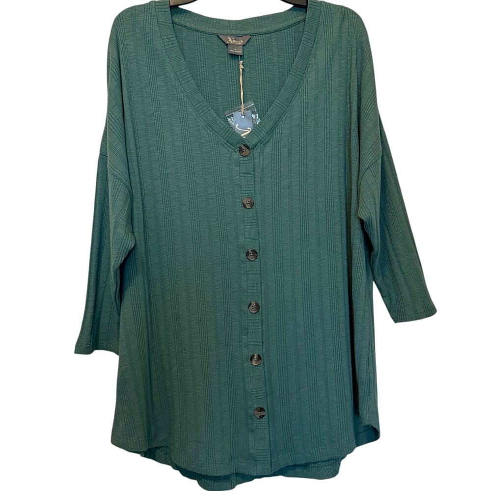 Natural Reflections Cardigan Sage Green Ribbed VNeck XL